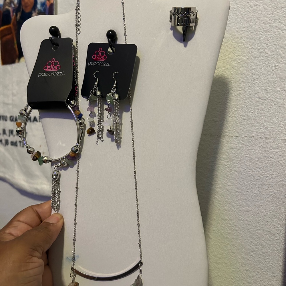 Paparazzi Silver Jewelry Set with Multicolor Accents